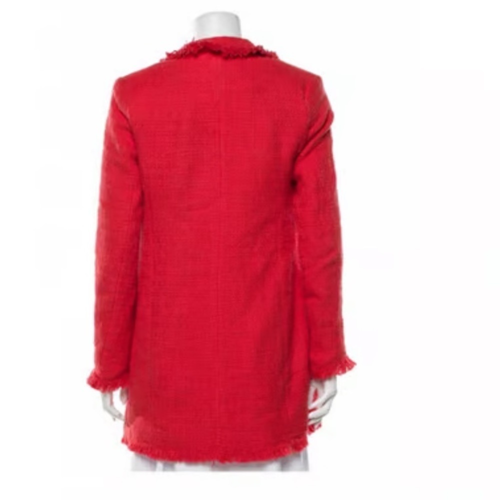 Rachel Zoe Tweed Blazer Fringe Double Breasted Cherry Red - Picture 2 of 11
